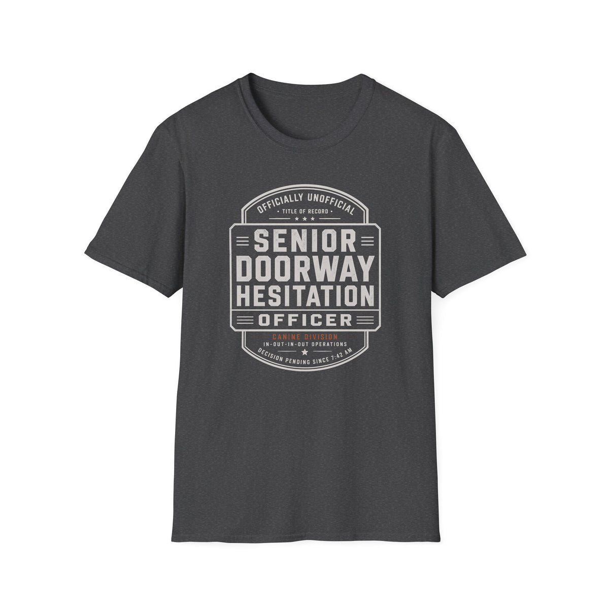 Senior Doorway Hestation Dog T-shirt