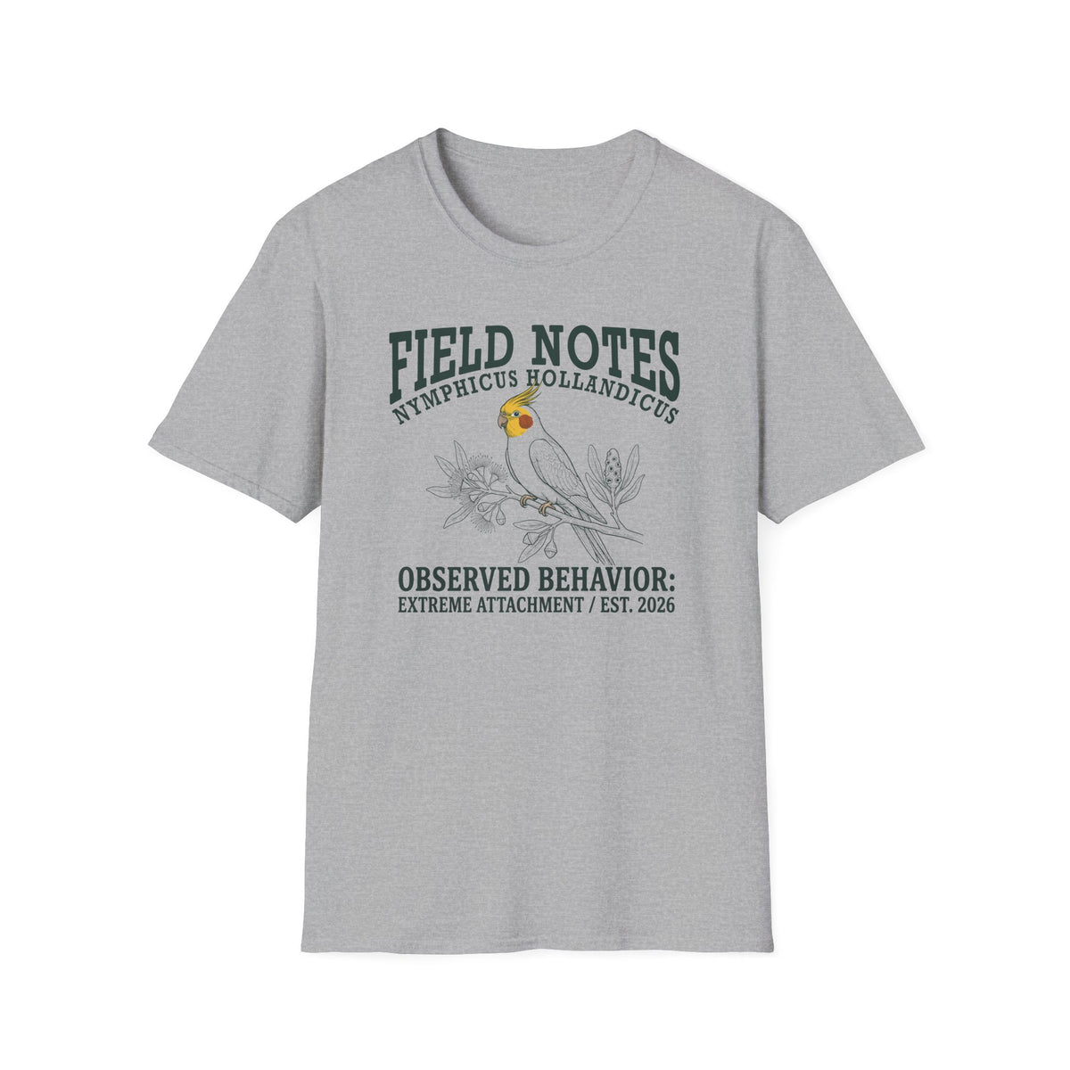 Gray t-shirt with humorous text design on a white background