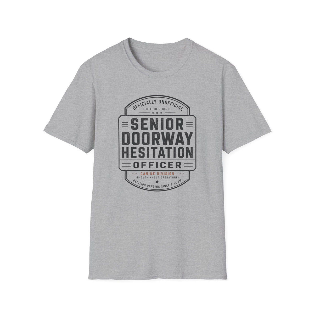 Senior Doorway Hestation Dog T-shirt
